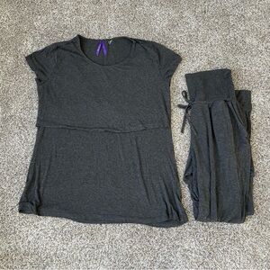 Seraphine Maternity Heather Gray Marl Breastfeeding Top/ Jogger Pant Set, Size S